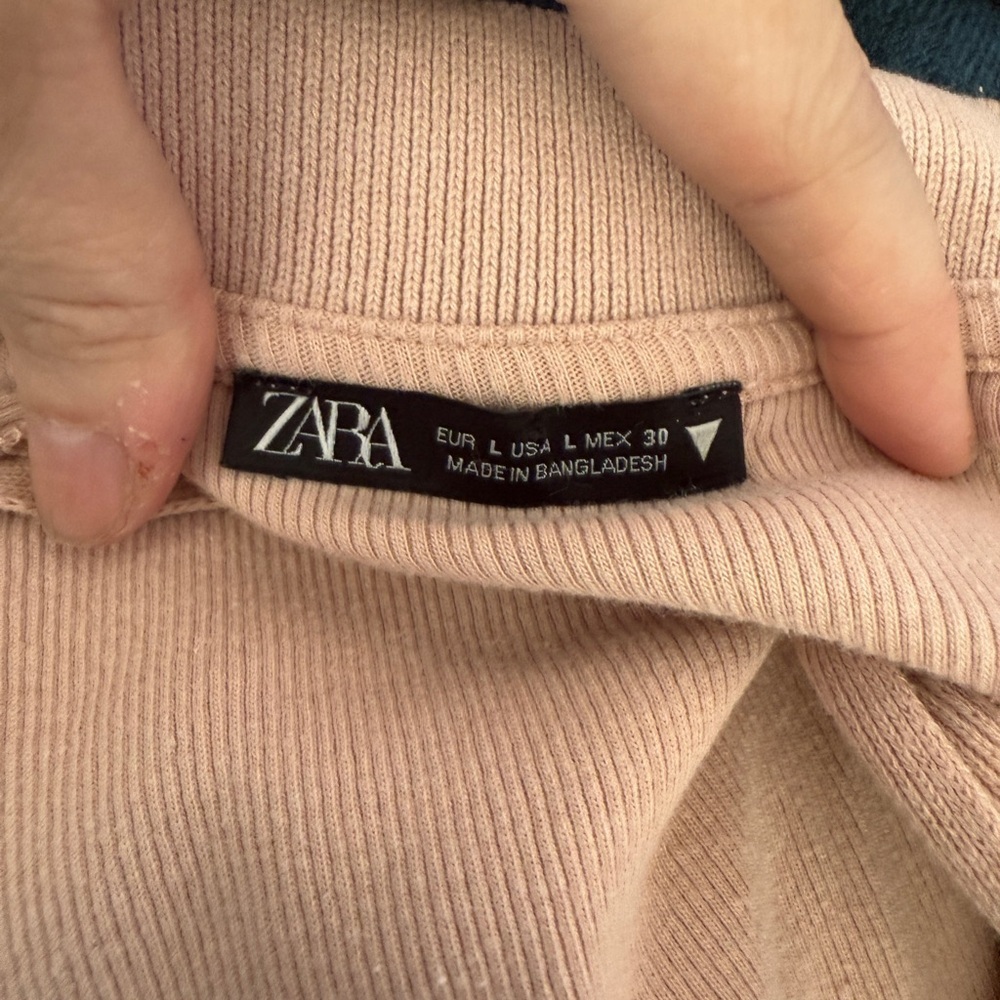Zara Blush Pink Ribbed Crop Polo Top Size Large - Picture 2 of 6